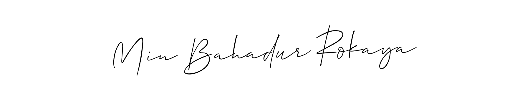 You should practise on your own different ways (Allison_Script) to write your name (Min Bahadur Rokaya) in signature. don't let someone else do it for you. Min Bahadur Rokaya signature style 2 images and pictures png