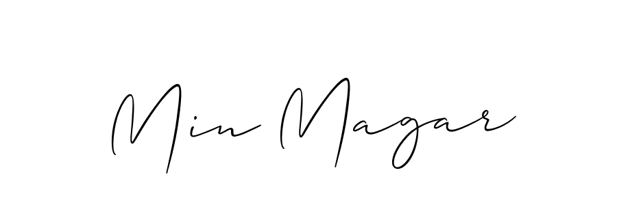Min Magar stylish signature style. Best Handwritten Sign (Allison_Script) for my name. Handwritten Signature Collection Ideas for my name Min Magar. Min Magar signature style 2 images and pictures png
