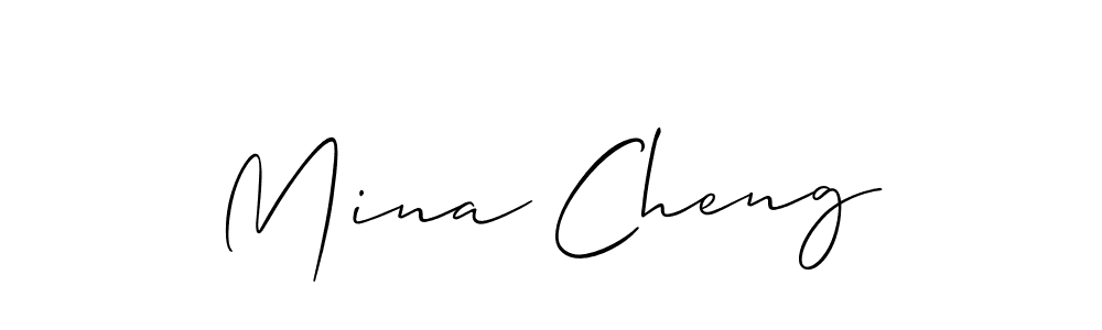 You should practise on your own different ways (Allison_Script) to write your name (Mina Cheng) in signature. don't let someone else do it for you. Mina Cheng signature style 2 images and pictures png