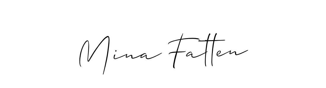 The best way (Allison_Script) to make a short signature is to pick only two or three words in your name. The name Mina Fatten include a total of six letters. For converting this name. Mina Fatten signature style 2 images and pictures png