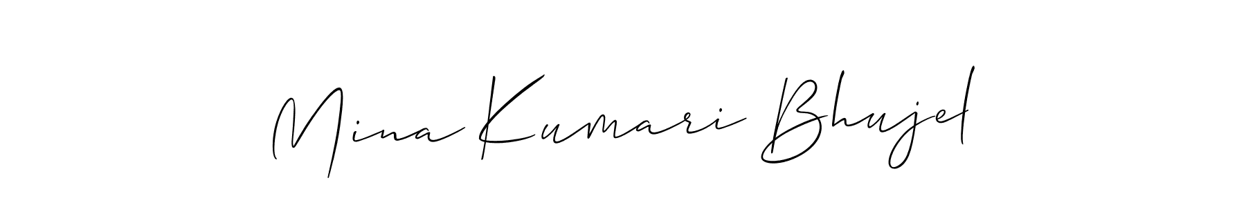 Also You can easily find your signature by using the search form. We will create Mina Kumari Bhujel name handwritten signature images for you free of cost using Allison_Script sign style. Mina Kumari Bhujel signature style 2 images and pictures png