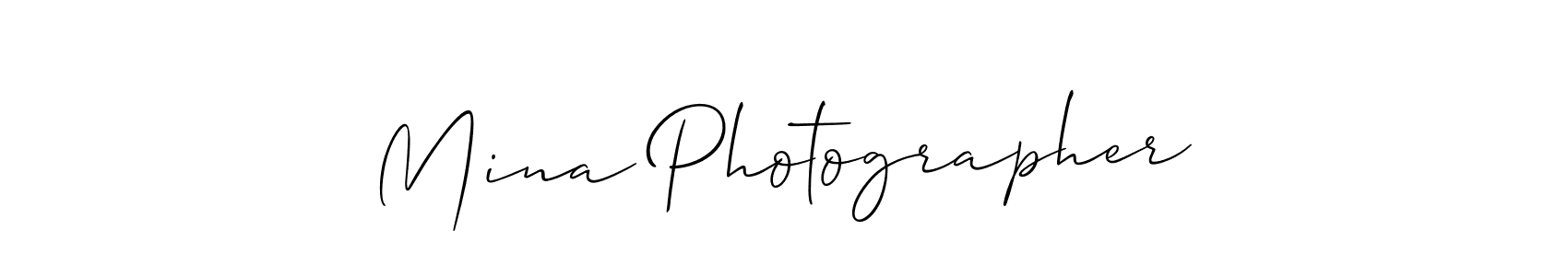 Also You can easily find your signature by using the search form. We will create Mina Photographer name handwritten signature images for you free of cost using Allison_Script sign style. Mina Photographer signature style 2 images and pictures png