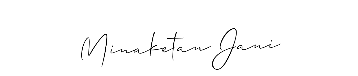 Allison_Script is a professional signature style that is perfect for those who want to add a touch of class to their signature. It is also a great choice for those who want to make their signature more unique. Get Minaketan Jani name to fancy signature for free. Minaketan Jani signature style 2 images and pictures png