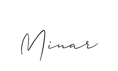 Use a signature maker to create a handwritten signature online. With this signature software, you can design (Allison_Script) your own signature for name Minar. Minar signature style 2 images and pictures png