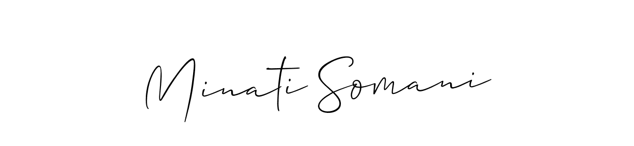 Allison_Script is a professional signature style that is perfect for those who want to add a touch of class to their signature. It is also a great choice for those who want to make their signature more unique. Get Minati Somani name to fancy signature for free. Minati Somani signature style 2 images and pictures png