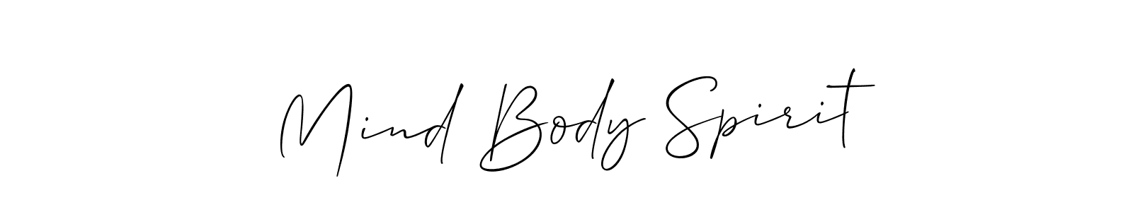 Create a beautiful signature design for name Mind Body Spirit. With this signature (Allison_Script) fonts, you can make a handwritten signature for free. Mind Body Spirit signature style 2 images and pictures png