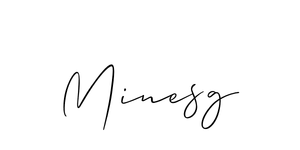 The best way (Allison_Script) to make a short signature is to pick only two or three words in your name. The name Minesg include a total of six letters. For converting this name. Minesg signature style 2 images and pictures png