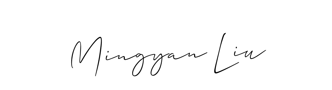 Also You can easily find your signature by using the search form. We will create Mingyan Liu name handwritten signature images for you free of cost using Allison_Script sign style. Mingyan Liu signature style 2 images and pictures png