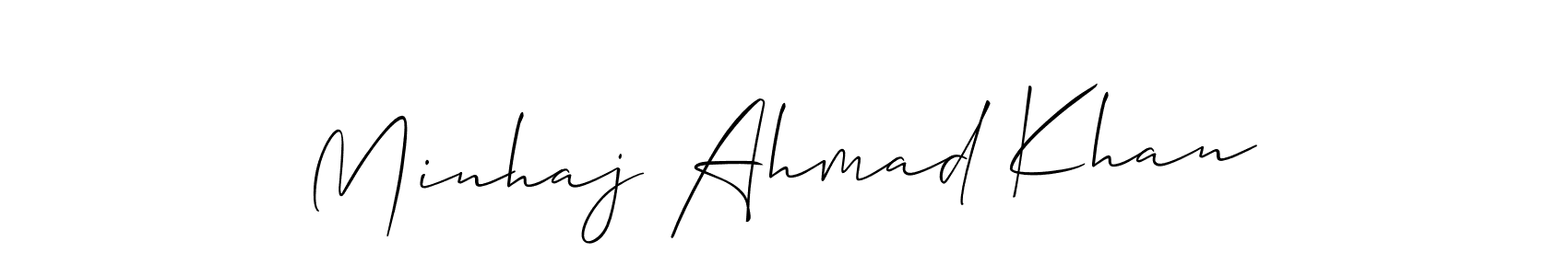 Make a short Minhaj Ahmad Khan signature style. Manage your documents anywhere anytime using Allison_Script. Create and add eSignatures, submit forms, share and send files easily. Minhaj Ahmad Khan signature style 2 images and pictures png