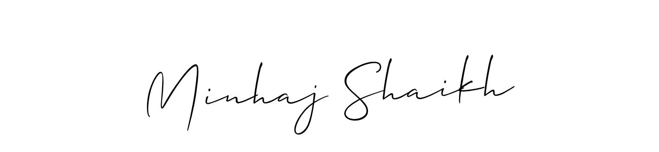Make a short Minhaj Shaikh signature style. Manage your documents anywhere anytime using Allison_Script. Create and add eSignatures, submit forms, share and send files easily. Minhaj Shaikh signature style 2 images and pictures png