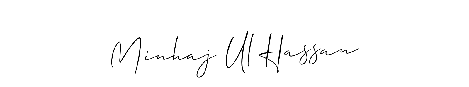 How to make Minhaj Ul Hassan name signature. Use Allison_Script style for creating short signs online. This is the latest handwritten sign. Minhaj Ul Hassan signature style 2 images and pictures png