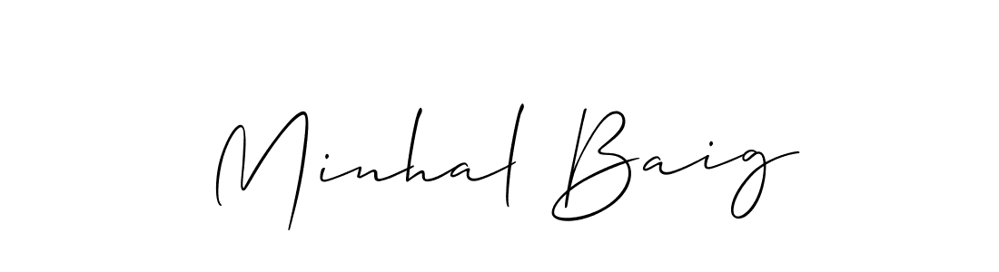 Make a beautiful signature design for name Minhal Baig. With this signature (Allison_Script) style, you can create a handwritten signature for free. Minhal Baig signature style 2 images and pictures png