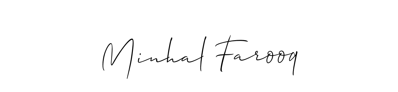 How to make Minhal Farooq name signature. Use Allison_Script style for creating short signs online. This is the latest handwritten sign. Minhal Farooq signature style 2 images and pictures png