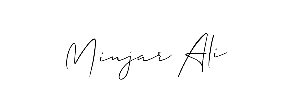The best way (Allison_Script) to make a short signature is to pick only two or three words in your name. The name Minjar Ali include a total of six letters. For converting this name. Minjar Ali signature style 2 images and pictures png