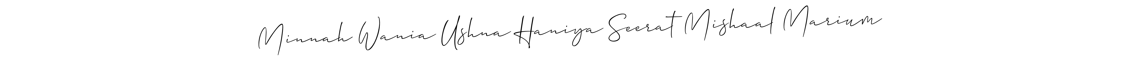 How to make Minnah Wania Ushna Haniya Seerat Mishaal Marium name signature. Use Allison_Script style for creating short signs online. This is the latest handwritten sign. Minnah Wania Ushna Haniya Seerat Mishaal Marium signature style 2 images and pictures png