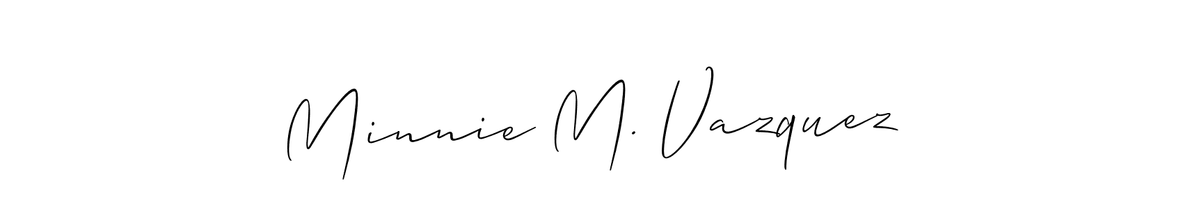 Minnie M. Vazquez stylish signature style. Best Handwritten Sign (Allison_Script) for my name. Handwritten Signature Collection Ideas for my name Minnie M. Vazquez. Minnie M. Vazquez signature style 2 images and pictures png