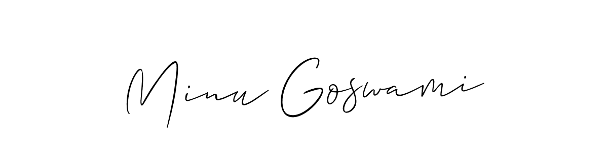 Make a short Minu Goswami signature style. Manage your documents anywhere anytime using Allison_Script. Create and add eSignatures, submit forms, share and send files easily. Minu Goswami signature style 2 images and pictures png