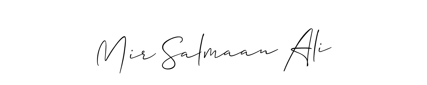 Use a signature maker to create a handwritten signature online. With this signature software, you can design (Allison_Script) your own signature for name Mir Salmaan Ali. Mir Salmaan Ali signature style 2 images and pictures png