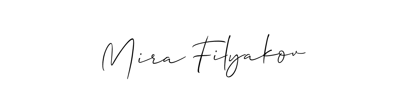 if you are searching for the best signature style for your name Mira Filyakov. so please give up your signature search. here we have designed multiple signature styles  using Allison_Script. Mira Filyakov signature style 2 images and pictures png