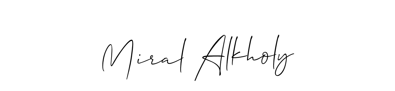 Also You can easily find your signature by using the search form. We will create Miral Alkholy name handwritten signature images for you free of cost using Allison_Script sign style. Miral Alkholy signature style 2 images and pictures png