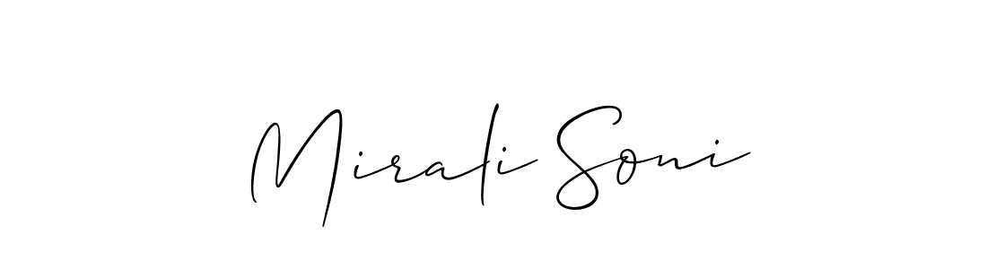 Make a beautiful signature design for name Mirali Soni. With this signature (Allison_Script) style, you can create a handwritten signature for free. Mirali Soni signature style 2 images and pictures png
