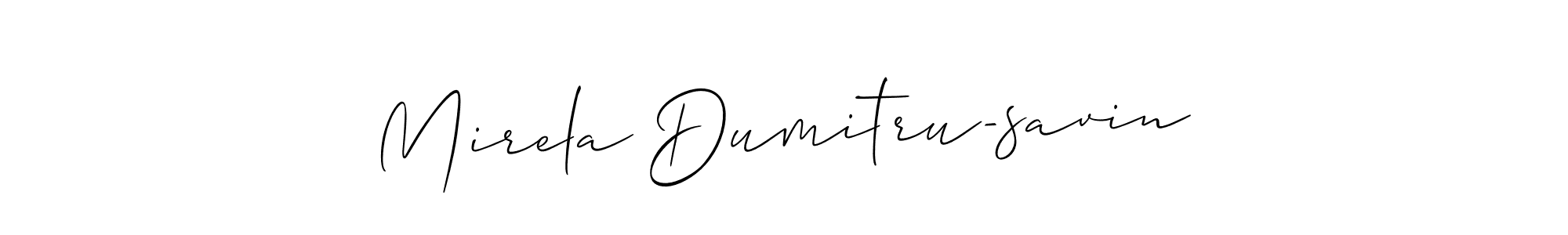 How to make Mirela Dumitru-savin name signature. Use Allison_Script style for creating short signs online. This is the latest handwritten sign. Mirela Dumitru-savin signature style 2 images and pictures png