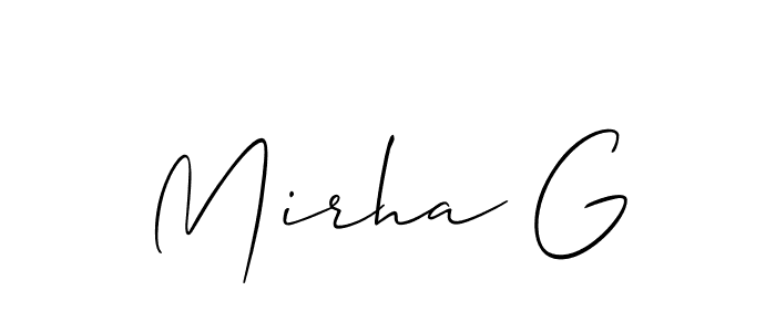 Also You can easily find your signature by using the search form. We will create Mirha G name handwritten signature images for you free of cost using Allison_Script sign style. Mirha G signature style 2 images and pictures png