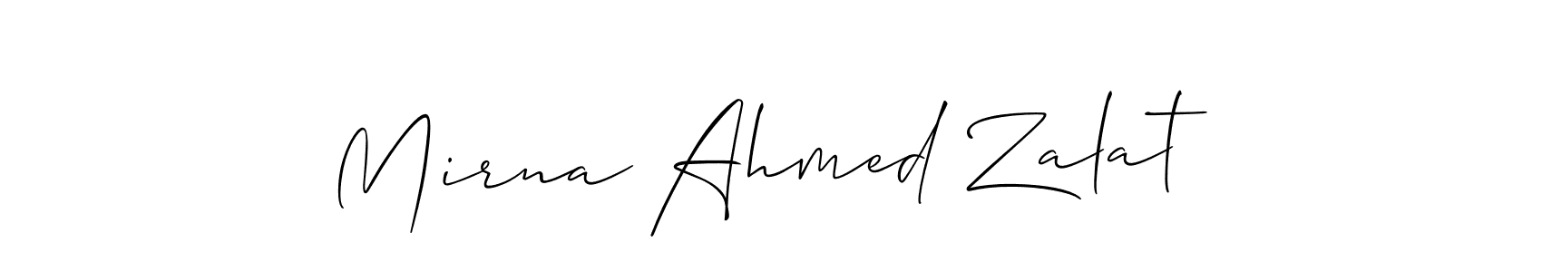 The best way (Allison_Script) to make a short signature is to pick only two or three words in your name. The name Mirna Ahmed Zalat include a total of six letters. For converting this name. Mirna Ahmed Zalat signature style 2 images and pictures png