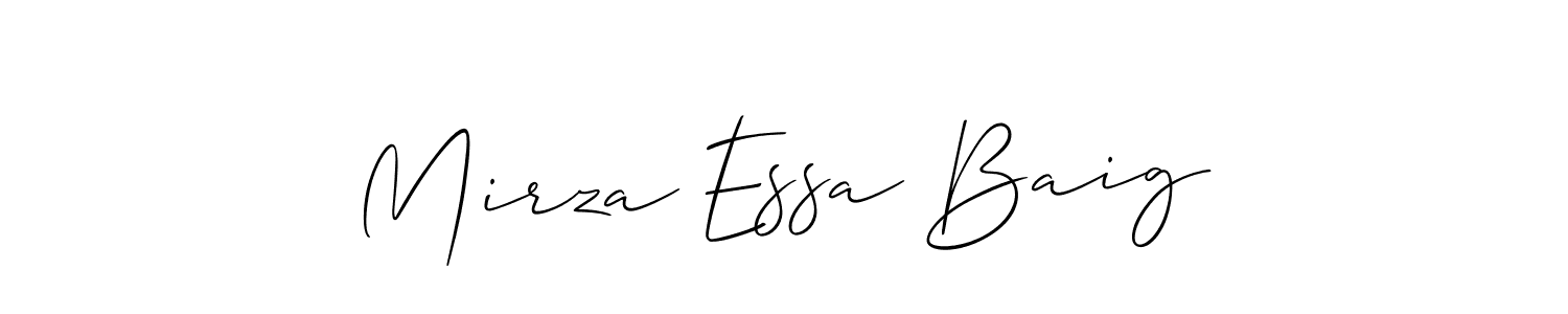 The best way (Allison_Script) to make a short signature is to pick only two or three words in your name. The name Mirza Essa Baig include a total of six letters. For converting this name. Mirza Essa Baig signature style 2 images and pictures png