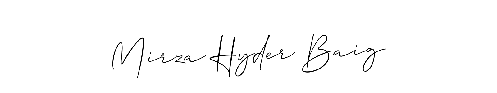 You should practise on your own different ways (Allison_Script) to write your name (Mirza Hyder Baig) in signature. don't let someone else do it for you. Mirza Hyder Baig signature style 2 images and pictures png