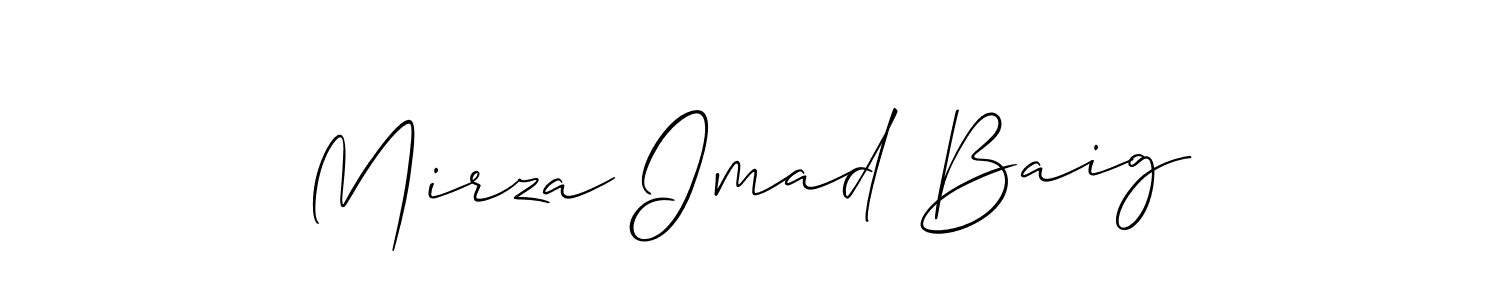 The best way (Allison_Script) to make a short signature is to pick only two or three words in your name. The name Mirza Imad Baig include a total of six letters. For converting this name. Mirza Imad Baig signature style 2 images and pictures png