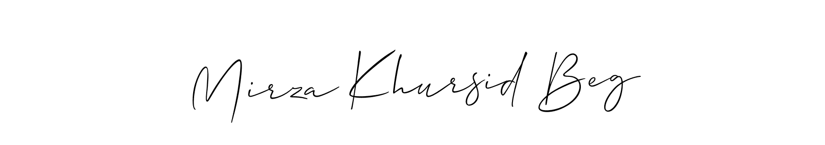if you are searching for the best signature style for your name Mirza Khursid Beg. so please give up your signature search. here we have designed multiple signature styles  using Allison_Script. Mirza Khursid Beg signature style 2 images and pictures png