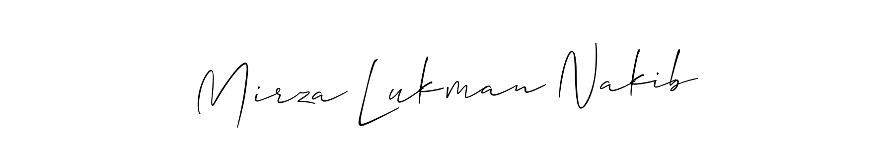 How to make Mirza Lukman Nakib name signature. Use Allison_Script style for creating short signs online. This is the latest handwritten sign. Mirza Lukman Nakib signature style 2 images and pictures png