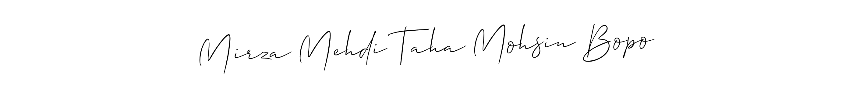 Similarly Allison_Script is the best handwritten signature design. Signature creator online .You can use it as an online autograph creator for name Mirza Mehdi Taha Mohsin Bopo. Mirza Mehdi Taha Mohsin Bopo signature style 2 images and pictures png