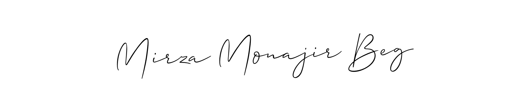 Make a short Mirza Monajir Beg signature style. Manage your documents anywhere anytime using Allison_Script. Create and add eSignatures, submit forms, share and send files easily. Mirza Monajir Beg signature style 2 images and pictures png