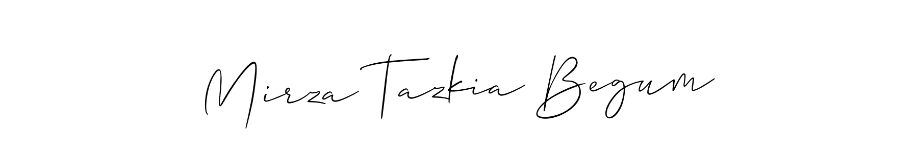 The best way (Allison_Script) to make a short signature is to pick only two or three words in your name. The name Mirza Tazkia Begum include a total of six letters. For converting this name. Mirza Tazkia Begum signature style 2 images and pictures png