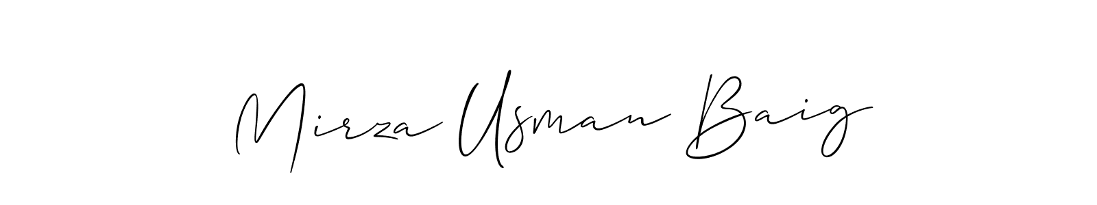 The best way (Allison_Script) to make a short signature is to pick only two or three words in your name. The name Mirza Usman Baig include a total of six letters. For converting this name. Mirza Usman Baig signature style 2 images and pictures png