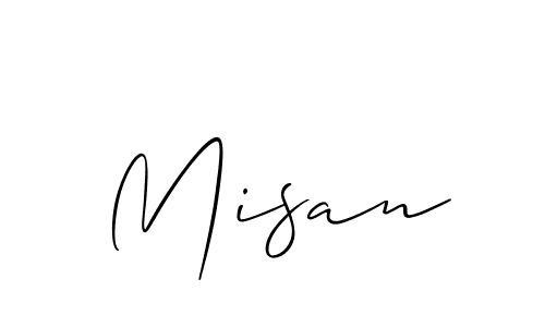 The best way (Allison_Script) to make a short signature is to pick only two or three words in your name. The name Misan include a total of six letters. For converting this name. Misan signature style 2 images and pictures png