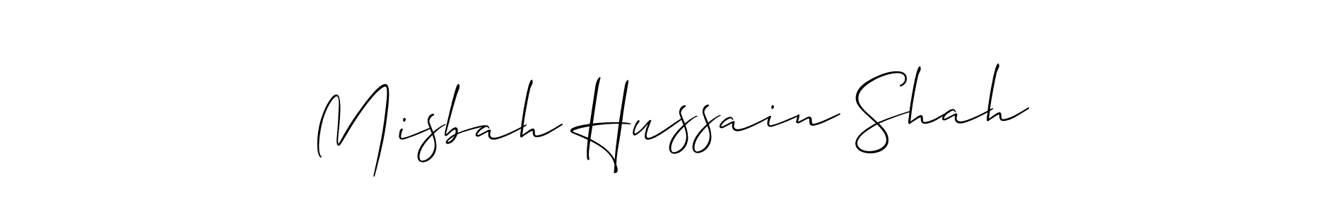 Allison_Script is a professional signature style that is perfect for those who want to add a touch of class to their signature. It is also a great choice for those who want to make their signature more unique. Get Misbah Hussain Shah name to fancy signature for free. Misbah Hussain Shah signature style 2 images and pictures png