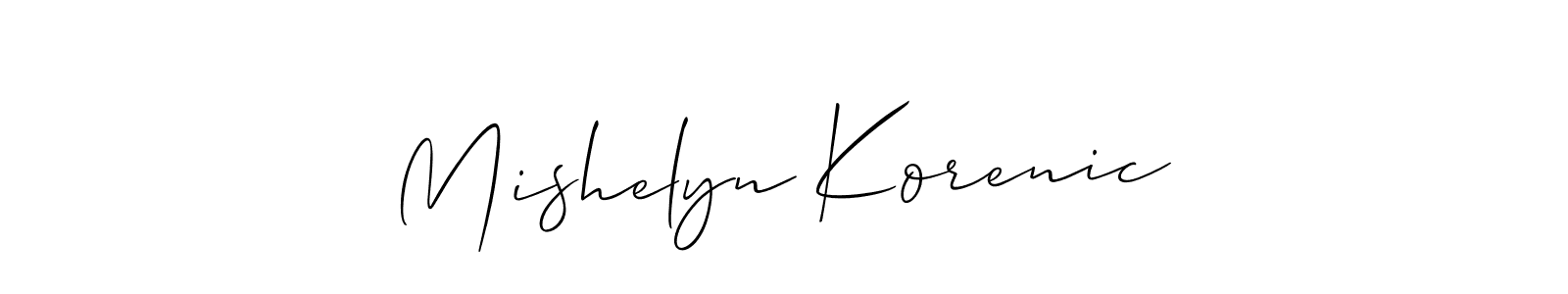 if you are searching for the best signature style for your name Mishelyn Korenic. so please give up your signature search. here we have designed multiple signature styles  using Allison_Script. Mishelyn Korenic signature style 2 images and pictures png