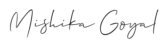 Get an exclusive digital autograph for Mishika Goyal. The Allison_Script typeface captures the charm of real penmanship on paper. Mishika Goyal signature style 2 images and pictures png