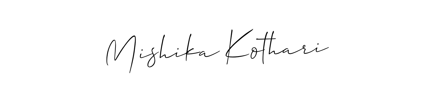 The best way (Allison_Script) to make a short signature is to pick only two or three words in your name. The name Mishika Kothari include a total of six letters. For converting this name. Mishika Kothari signature style 2 images and pictures png