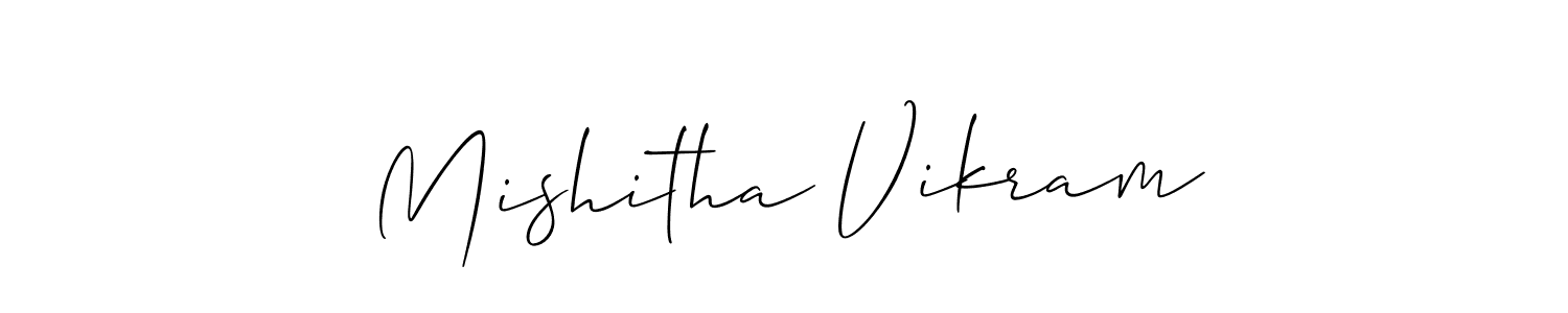 Create a beautiful signature design for name Mishitha Vikram. With this signature (Allison_Script) fonts, you can make a handwritten signature for free. Mishitha Vikram signature style 2 images and pictures png