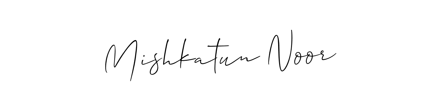 Also You can easily find your signature by using the search form. We will create Mishkatun Noor name handwritten signature images for you free of cost using Allison_Script sign style. Mishkatun Noor signature style 2 images and pictures png