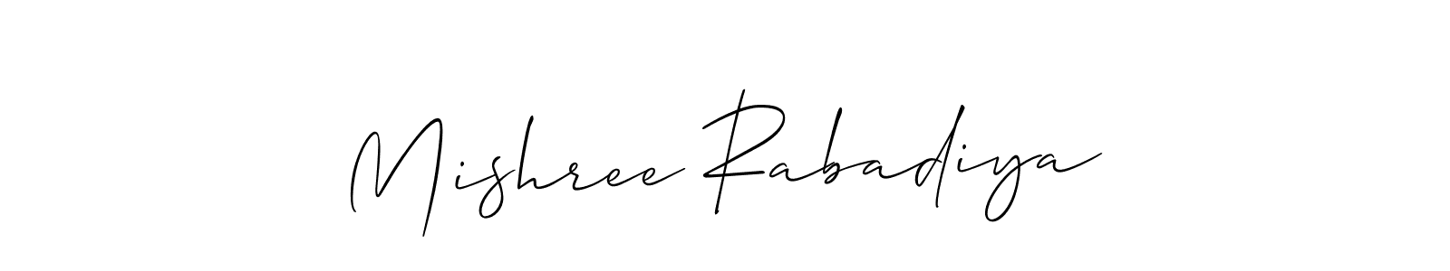 The best way (Allison_Script) to make a short signature is to pick only two or three words in your name. The name Mishree Rabadiya include a total of six letters. For converting this name. Mishree Rabadiya signature style 2 images and pictures png