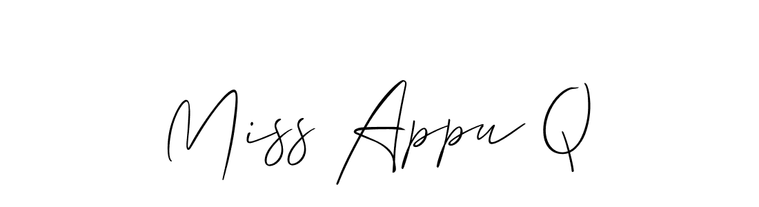 Check out images of Autograph of Miss Appu Q name. Actor Miss Appu Q Signature Style. Allison_Script is a professional sign style online. Miss Appu Q signature style 2 images and pictures png