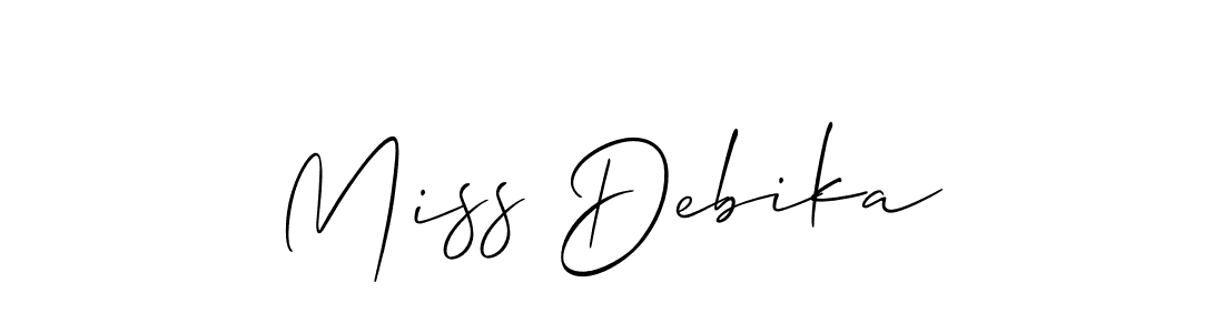 You should practise on your own different ways (Allison_Script) to write your name (Miss Debika) in signature. don't let someone else do it for you. Miss Debika signature style 2 images and pictures png