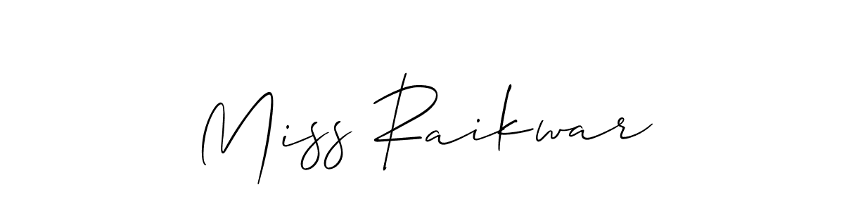 The best way (Allison_Script) to make a short signature is to pick only two or three words in your name. The name Miss Raikwar include a total of six letters. For converting this name. Miss Raikwar signature style 2 images and pictures png