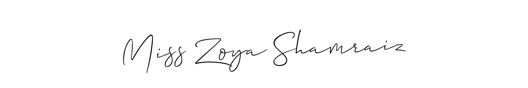 Also You can easily find your signature by using the search form. We will create Miss Zoya Shamraiz name handwritten signature images for you free of cost using Allison_Script sign style. Miss Zoya Shamraiz signature style 2 images and pictures png