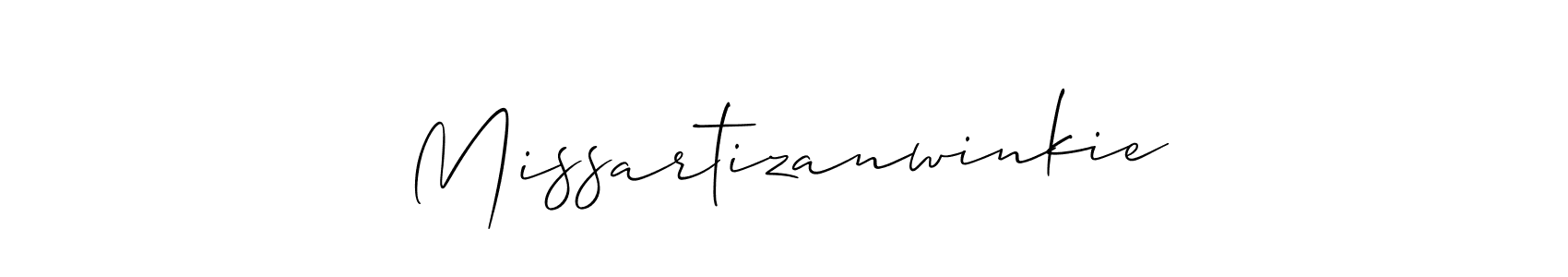 Allison_Script is a professional signature style that is perfect for those who want to add a touch of class to their signature. It is also a great choice for those who want to make their signature more unique. Get Missartizanwinkie name to fancy signature for free. Missartizanwinkie signature style 2 images and pictures png